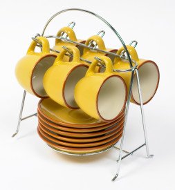 12 Piece Ceramic Espresso Set with Metal Rack, Yellow