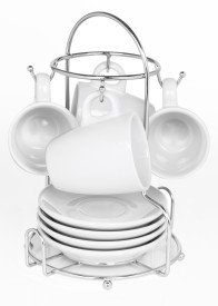 8 Piece Espresso Set with  Metal Rack, white