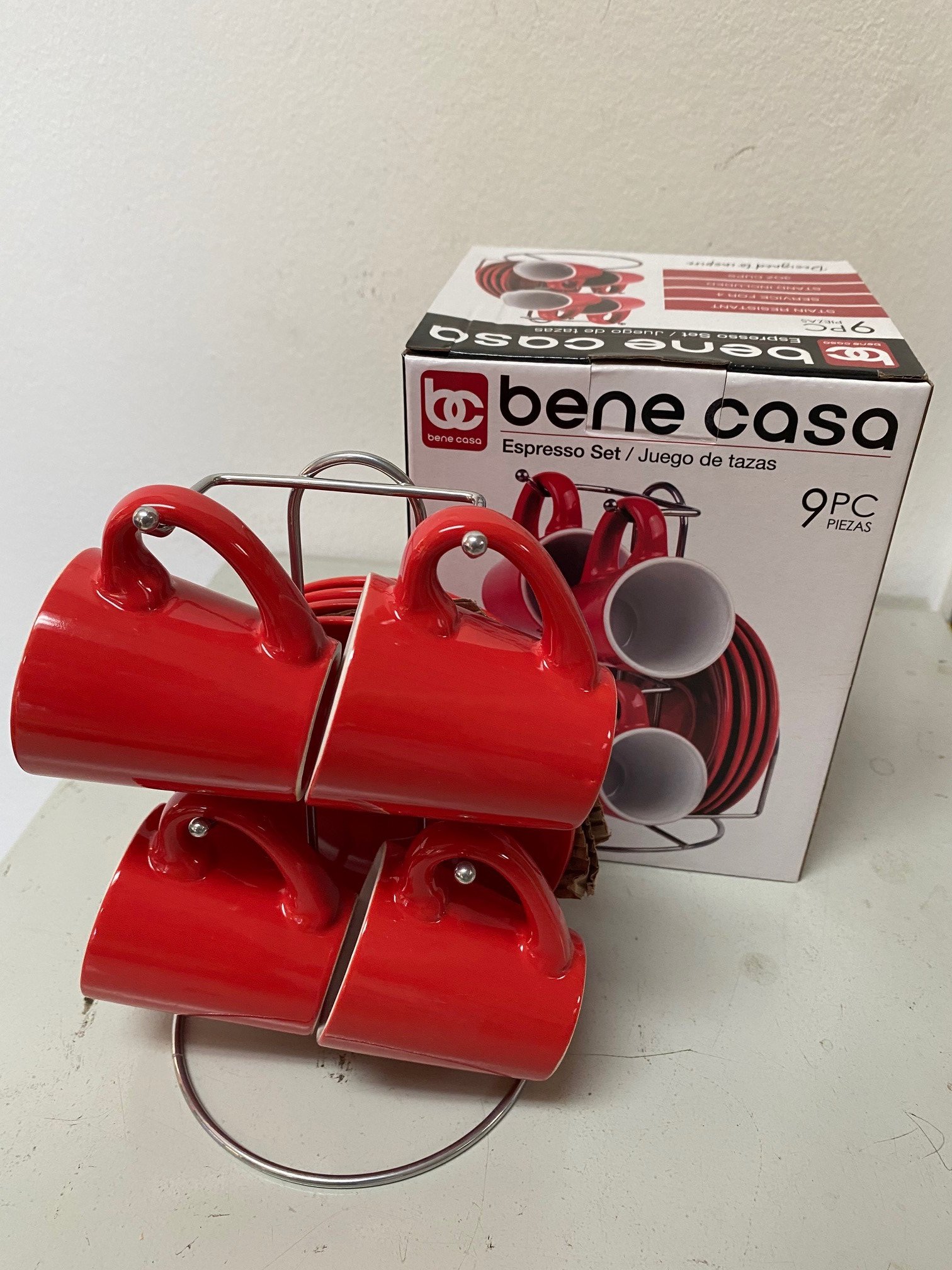 9pc Red Espresso Set with Rack